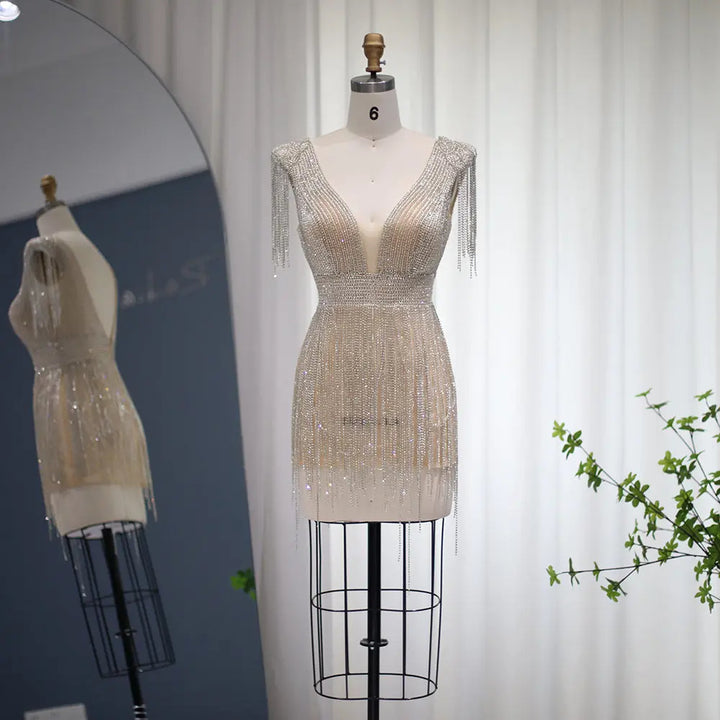 Elegant Strapless Crystal Tassel Mini Cocktail Dress RM012