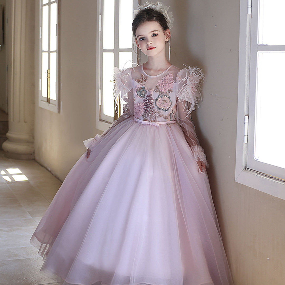 Graceful Long Sleeve Kids Princess Gown for Birthday Party J182