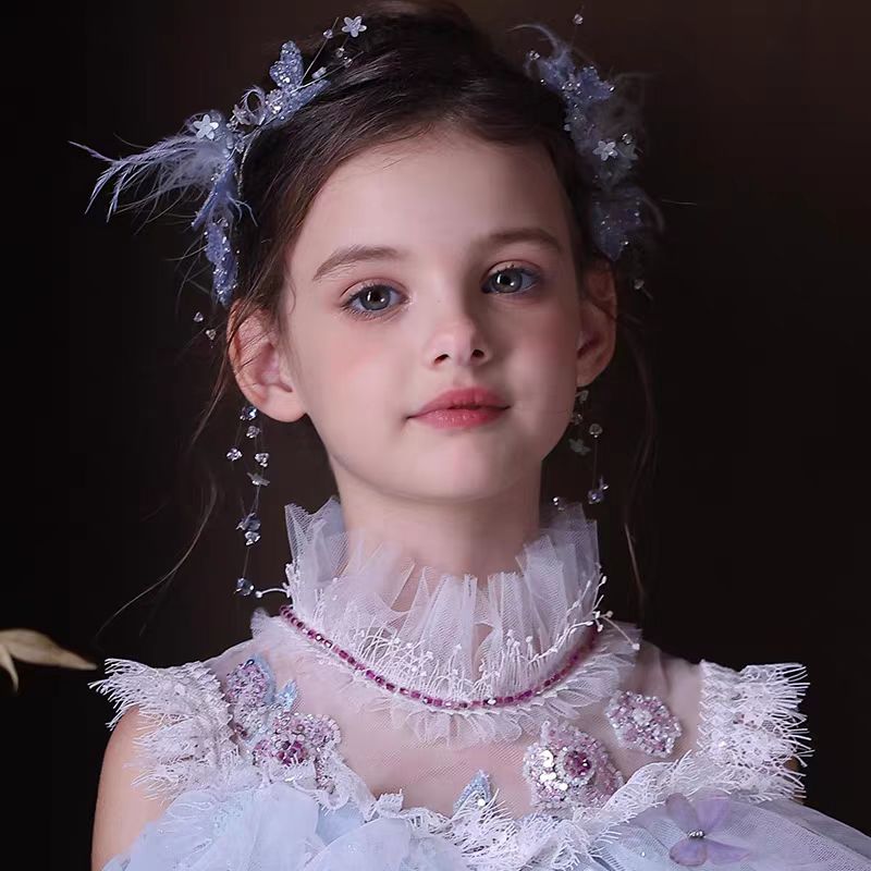 Birthday Party Flower Girl Headband with Veil Charming Pendant W029