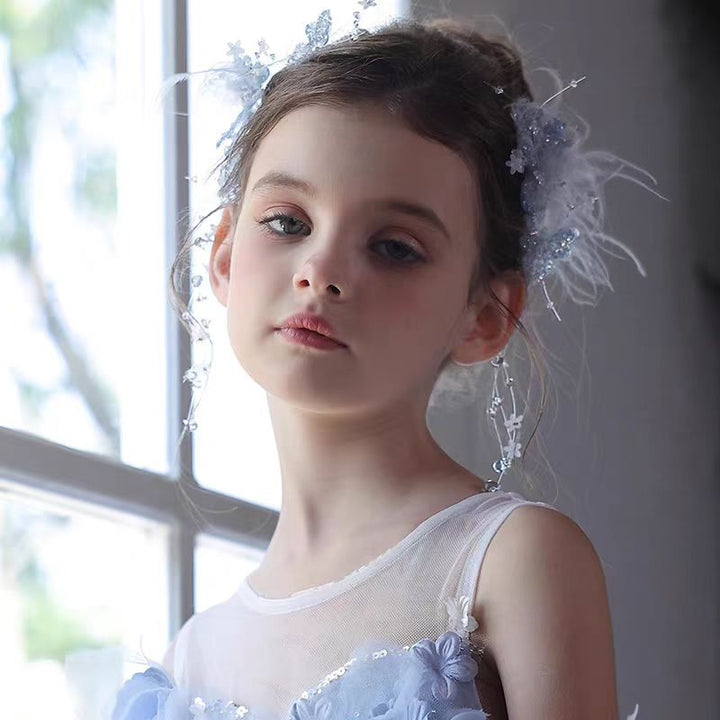 Birthday Party Flower Girl Headband with Veil Charming Pendant W029