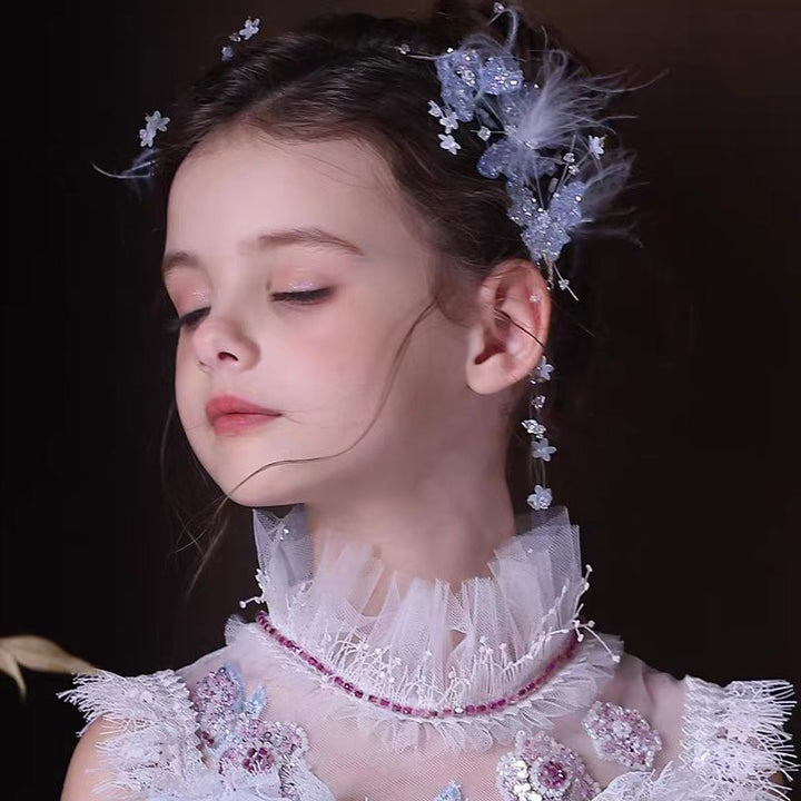 Birthday Party Flower Girl Headband with Veil Charming Pendant W029