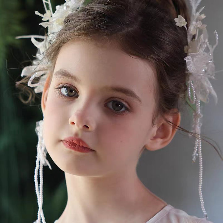 Birthday Party Flower Girl Headband with Veil Charming Pendant W029