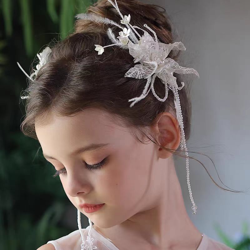 Birthday Party Flower Girl Headband with Veil Charming Pendant W029