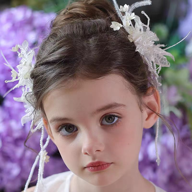 Birthday Party Flower Girl Headband with Veil Charming Pendant W029