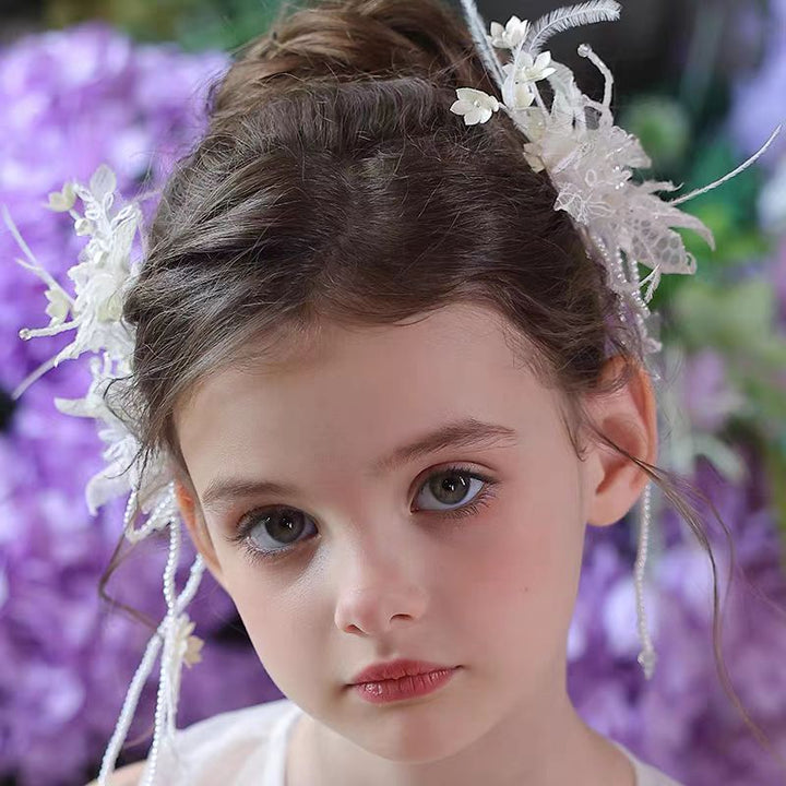Birthday Party Flower Girl Headband with Veil Charming Pendant W029