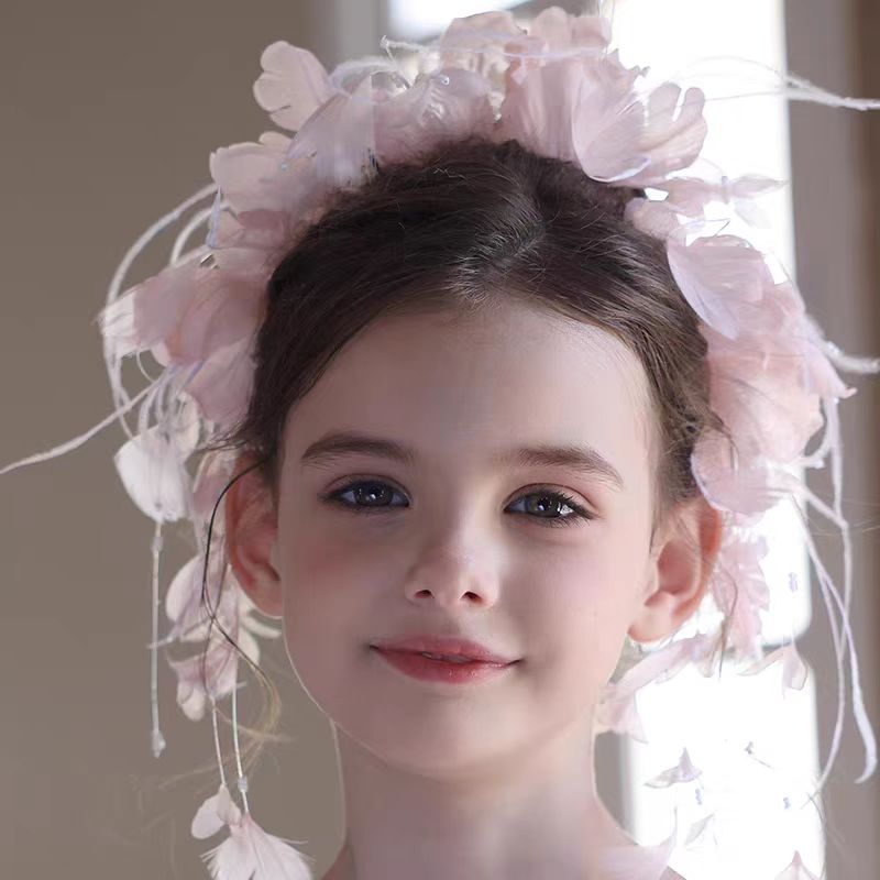 Birthday Party Flower Girl Headband with Veil Charming Pendant W029