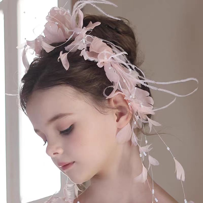 Birthday Party Flower Girl Headband with Veil Charming Pendant W029