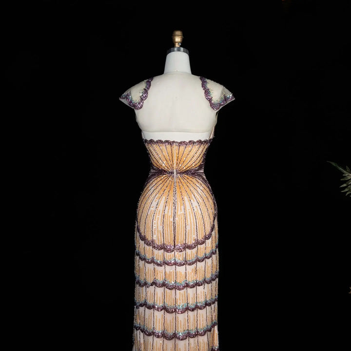 Glamorous Mixed Purple Beaded with Train Evening Dress SS656