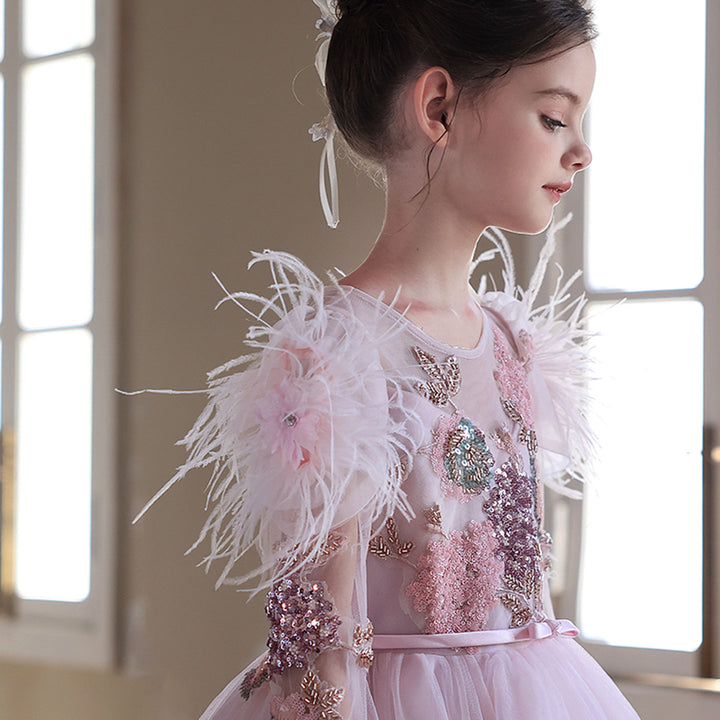 Graceful Long Sleeve Kids Princess Gown for Birthday Party J182