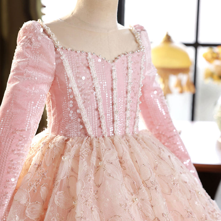 Pink Sequin Floral Lace Girls Special Occasion Dress J291