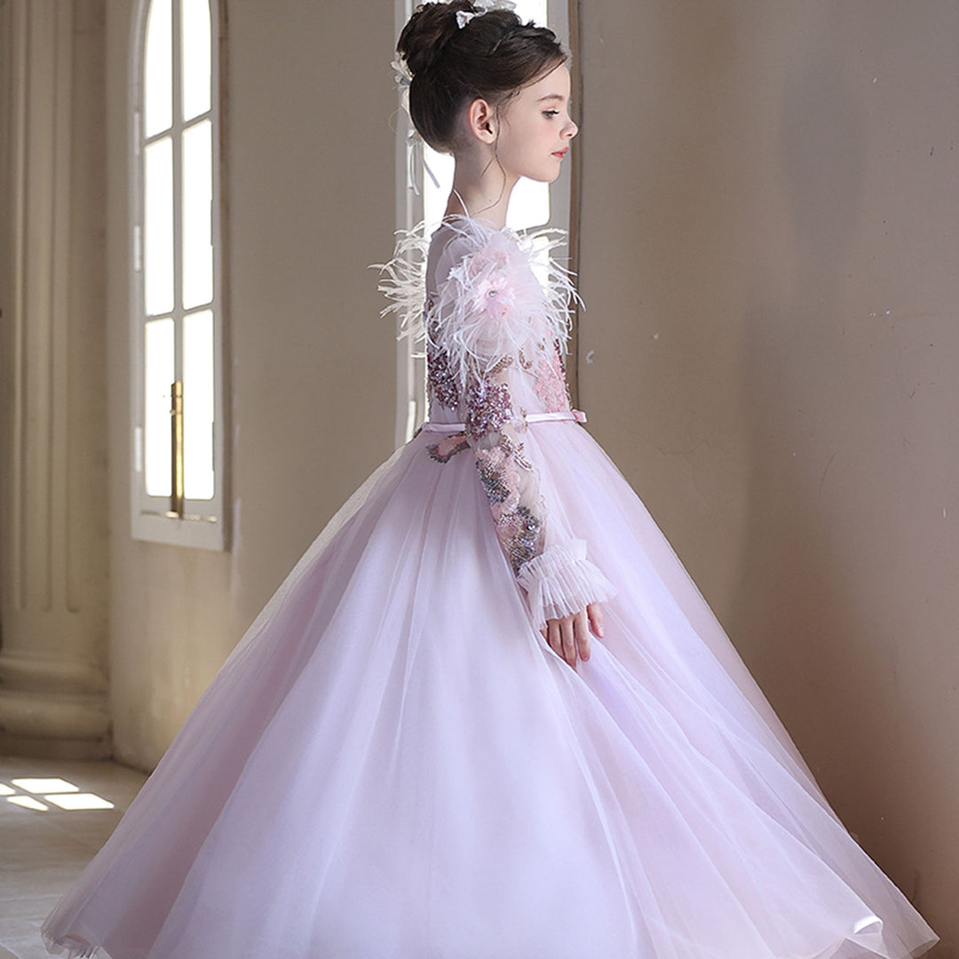 Graceful Long Sleeve Kids Princess Gown for Birthday Party J182