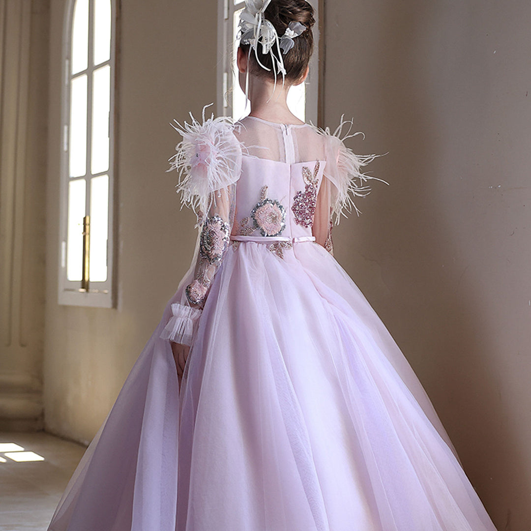 Graceful Long Sleeve Kids Princess Gown for Birthday Party J182