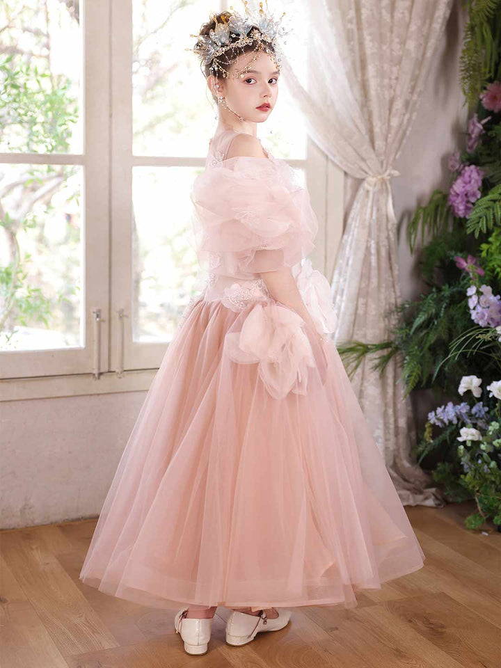 Pink Floral Lace Princess Ball Gown Flower Girl Dress J119