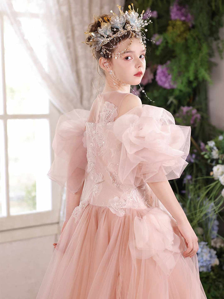 Pink Floral Lace Princess Ball Gown Flower Girl Dress J119