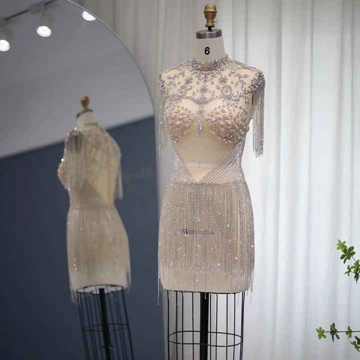 Elegant Strapless Crystal Tassel Mini Cocktail Dress RM012