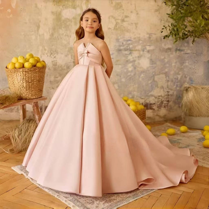 Luxury Soft Pink Flower Girl Dress with Shiny Birthday Party J376