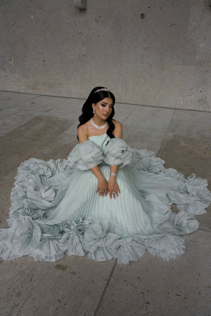 Elegant Green Strapless 3D Flowers Evening Dress SS230