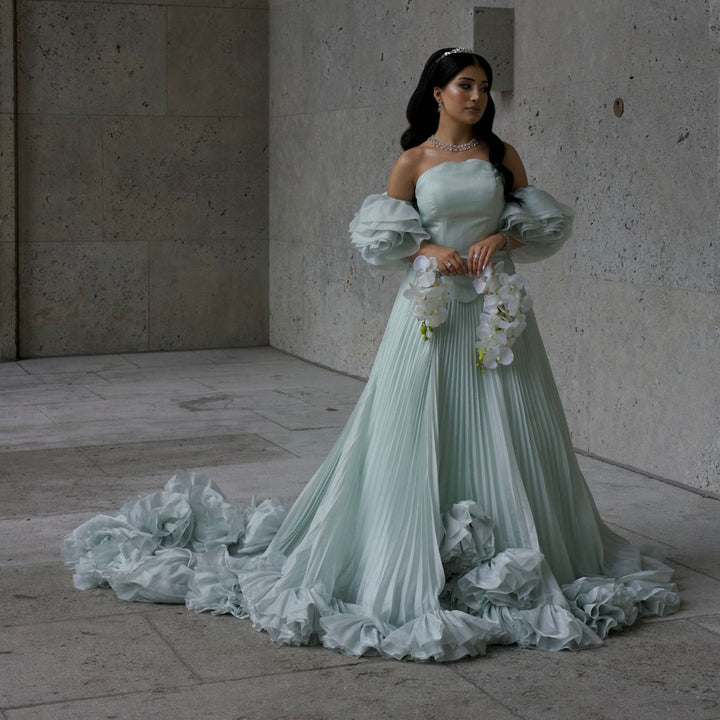 Elegant Green Strapless 3D Flowers Evening Dress SS230