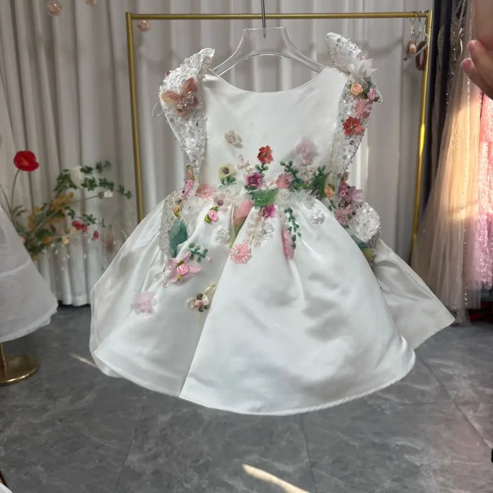 Luxury White Floral Embroidered Princess Birthday Dress J830