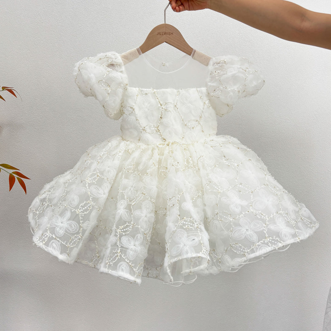 O-Neck Embroidered Lace Baby Girl Dress With Pearls J809