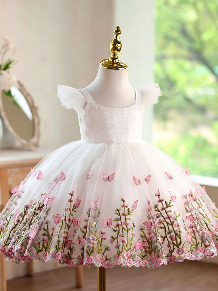 Elegant White Pink Princess Dress for Girls Wedding Party D277