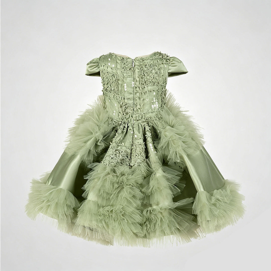 Luxury Sage Green Princess Dress with Feather Details J899 – DreamyVow