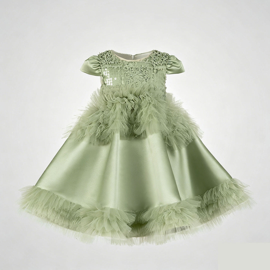 Luxury Sage Green Princess Dress with Feather Details J899 – DreamyVow