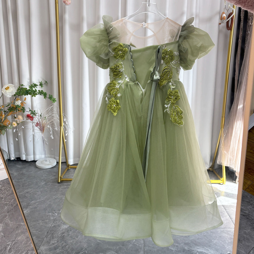 Forest Inspired Tulle Flower Girl Dress with 3D Embroidery D123