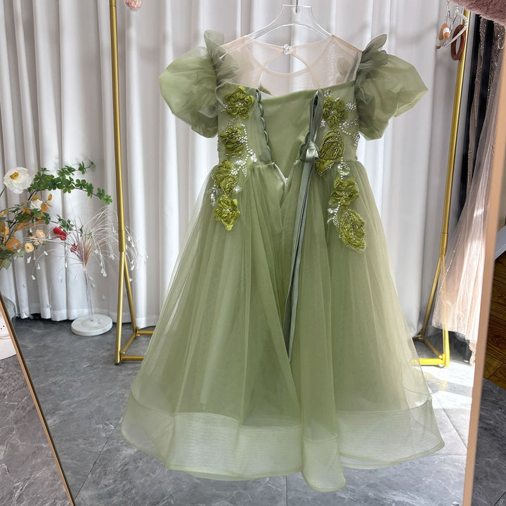 Forest Inspired Tulle Flower Girl Dress with 3D Embroidery D123