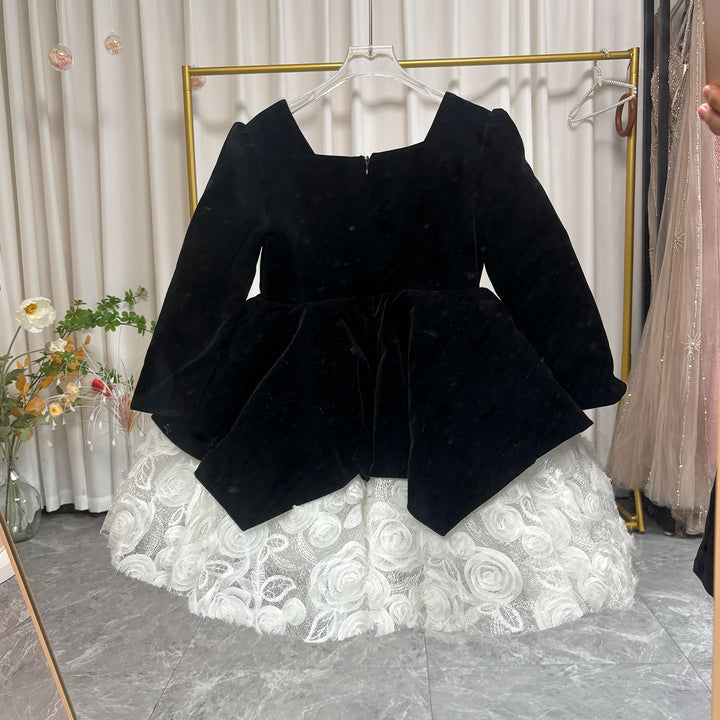 Elegant Black Long Sleeve Princess Girl Dress for Birthday Party D207