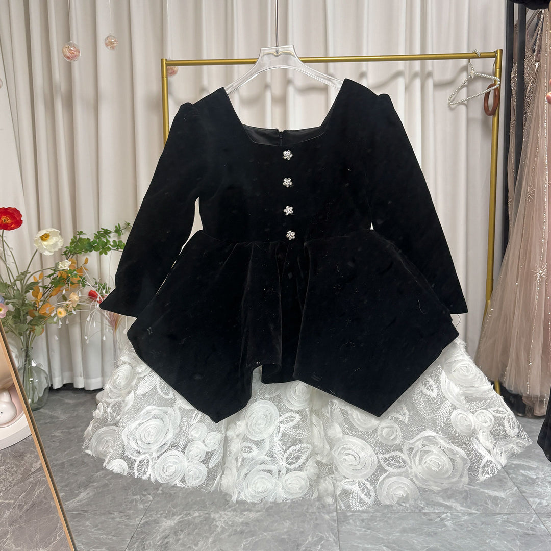 Elegant Black Long Sleeve Princess Girl Dress for Birthday Party D207