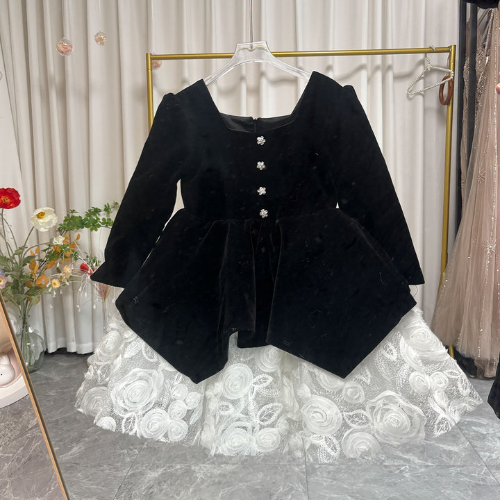 Elegant Black Long Sleeve Princess Girl Dress for Birthday Party D207