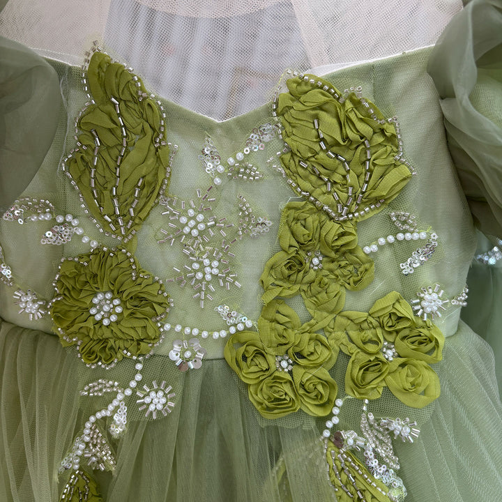 Forest Inspired Tulle Flower Girl Dress with 3D Embroidery D123