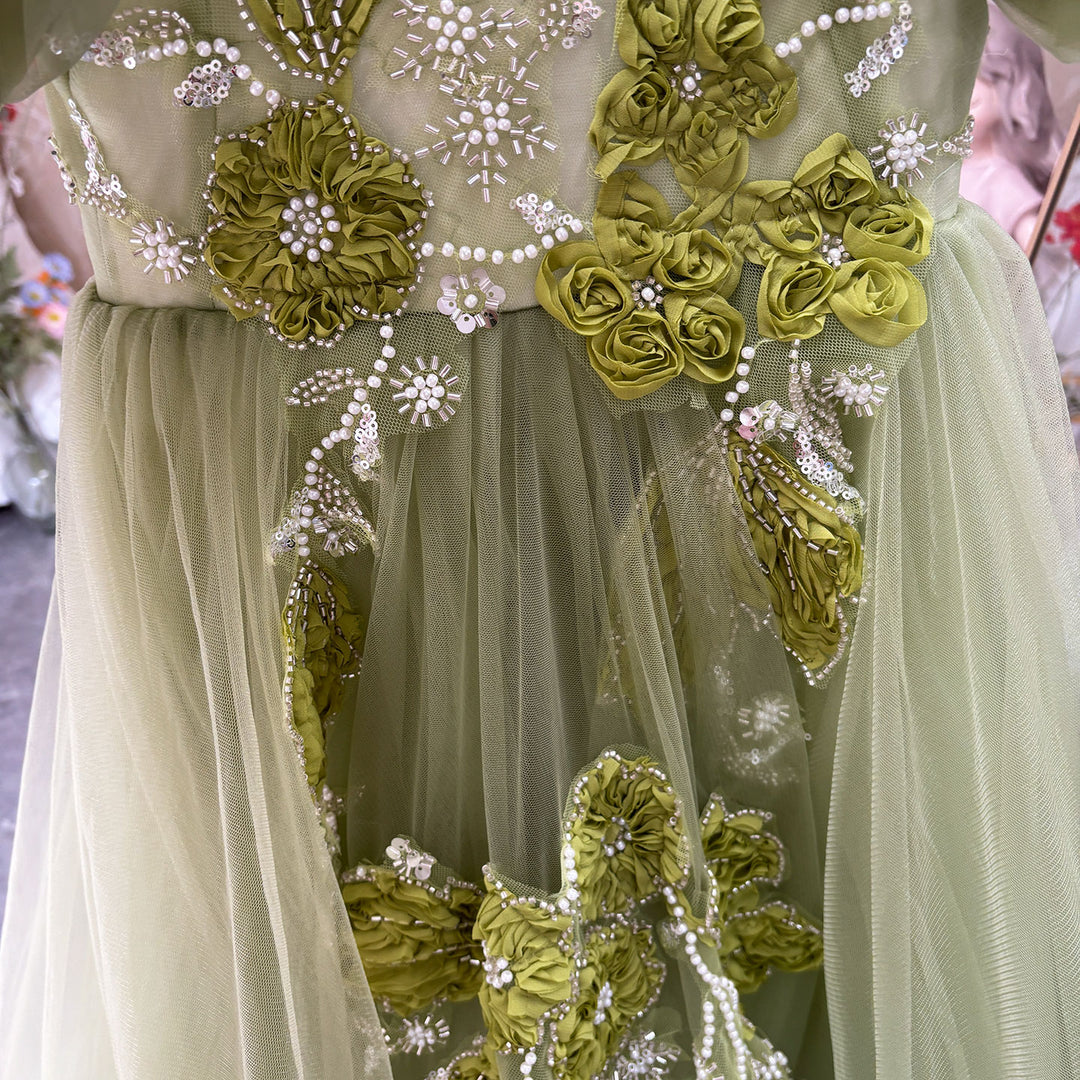 Forest Inspired Tulle Flower Girl Dress with 3D Embroidery D123