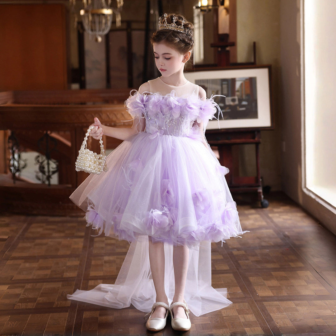 Stunning 3D Floral Flower Girl Dress for Girls Tulle Party Dress J516