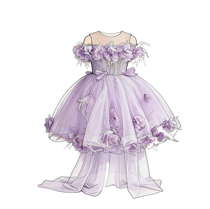 Stunning 3D Floral Flower Girl Dress for Girls Tulle Party Dress J516