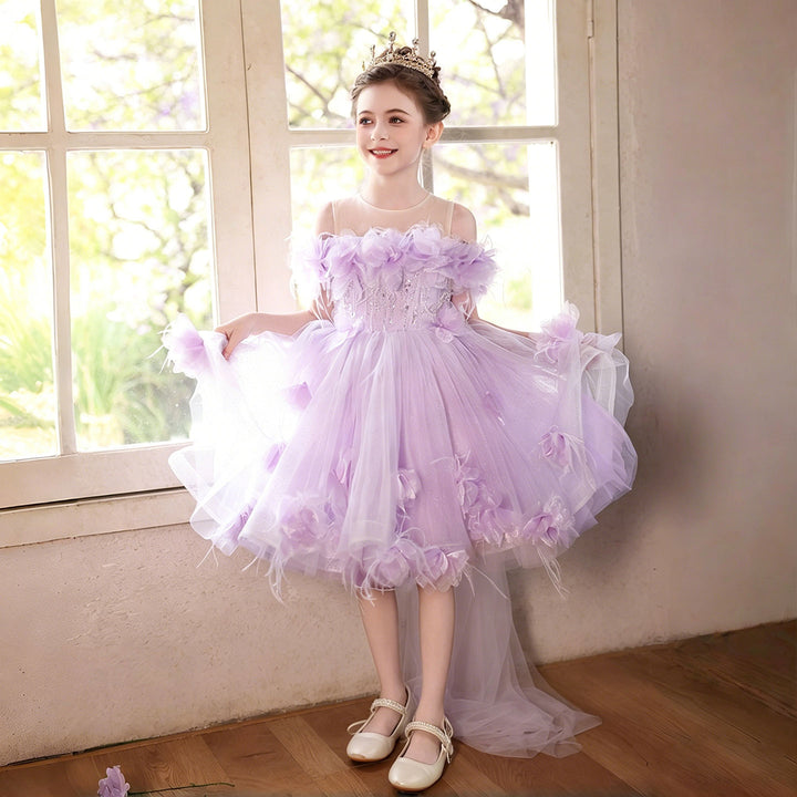 Stunning 3D Floral Flower Girl Dress for Girls Tulle Party Dress J516