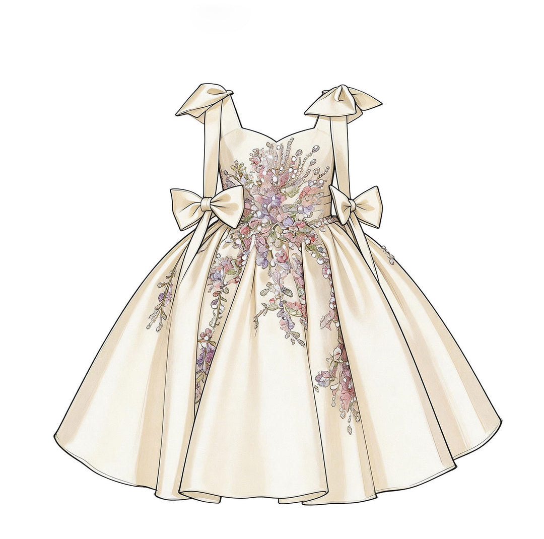 Luxury Off White Flower Girl Dress for Wedding Satin Bow Princess Party Dress J469