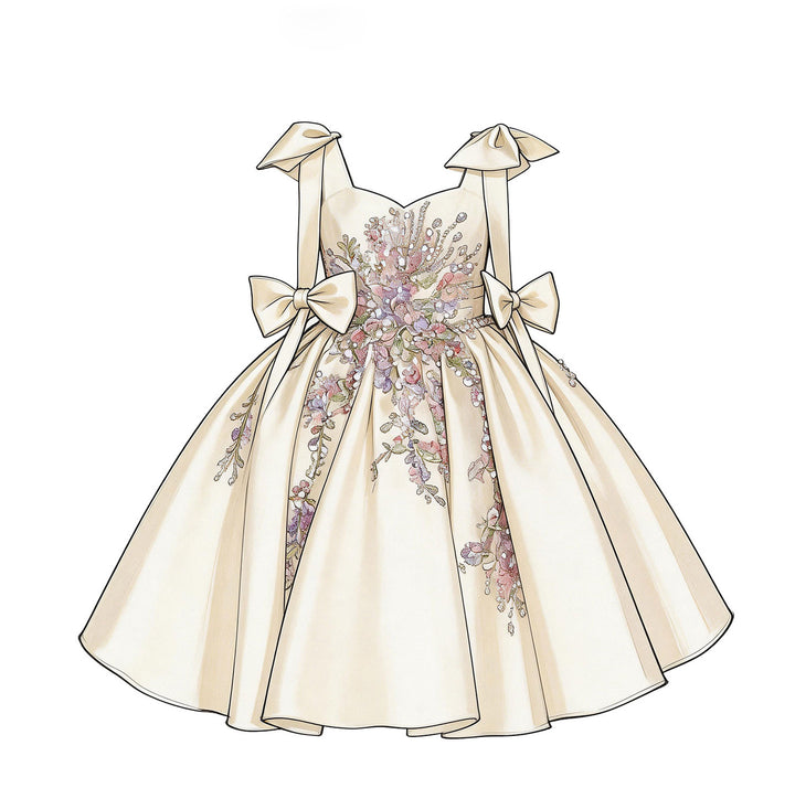 Luxury Off White Flower Girl Dress for Wedding Satin Bow Princess Party Dress J469