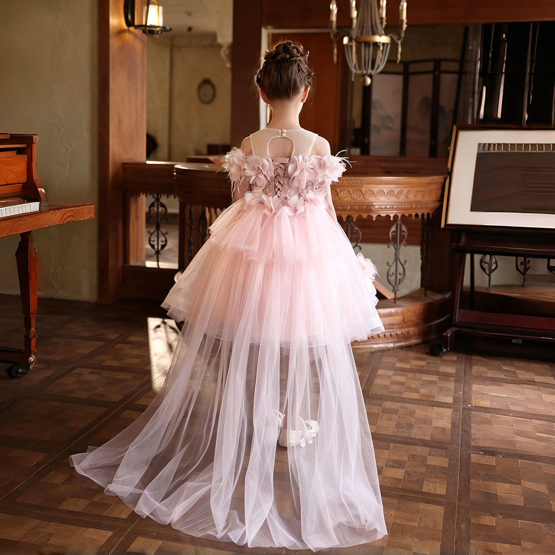 Stunning 3D Floral Flower Girl Dress for Girls Tulle Party Dress J516