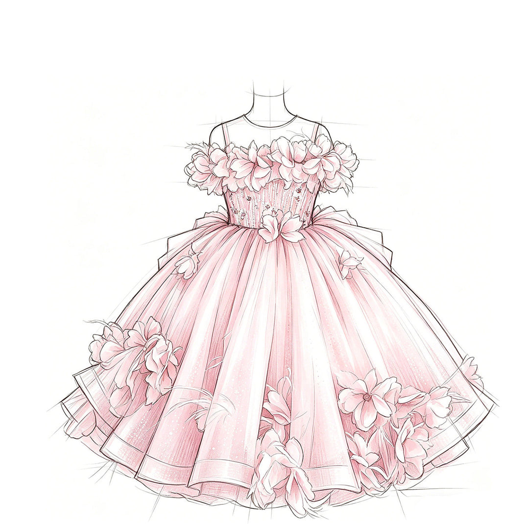 Stunning 3D Floral Flower Girl Dress for Girls Tulle Party Dress J516