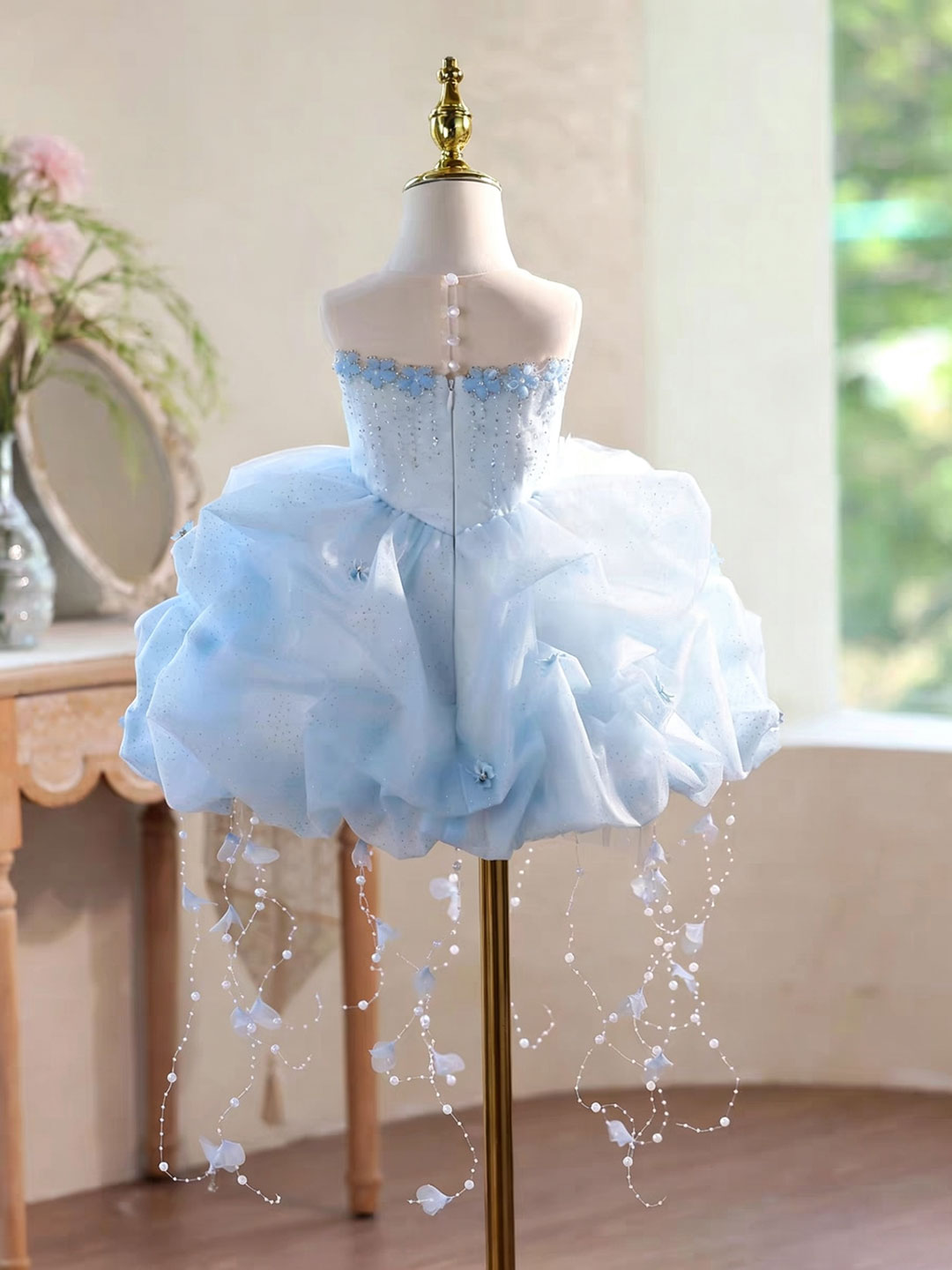 Blue Puffy Tulle Flower Girl Dress for Girls Party Dress J902