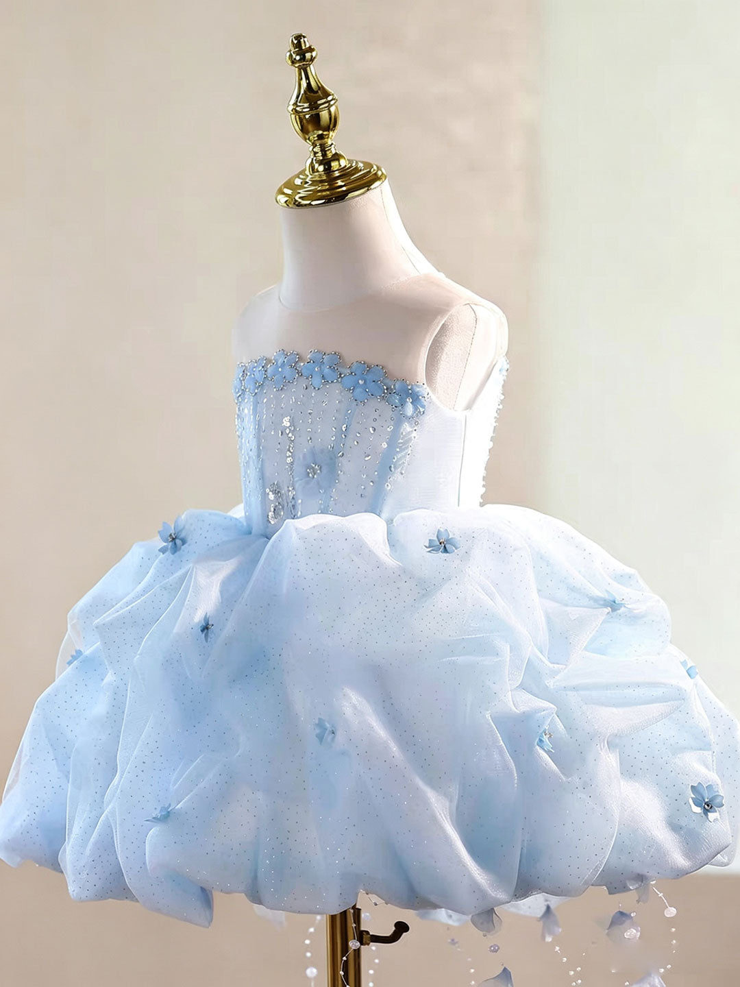Blue Puffy Tulle Flower Girl Dress for Girls Party Dress J902