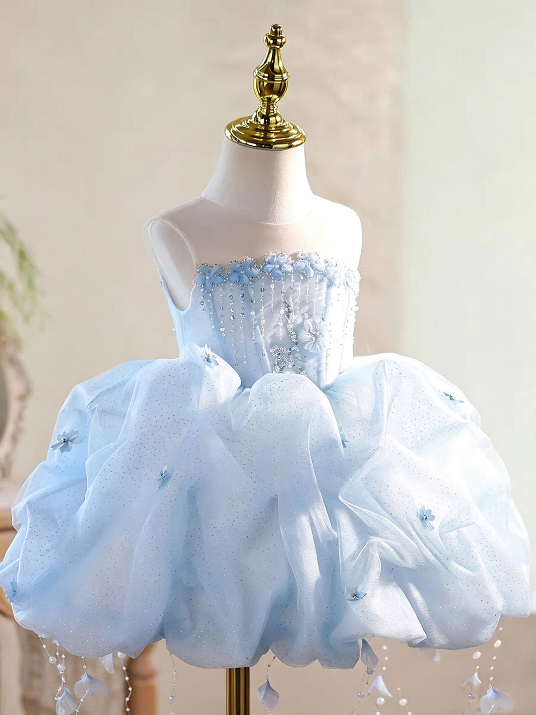Blue Puffy Tulle Flower Girl Dress for Girls Party Dress J902