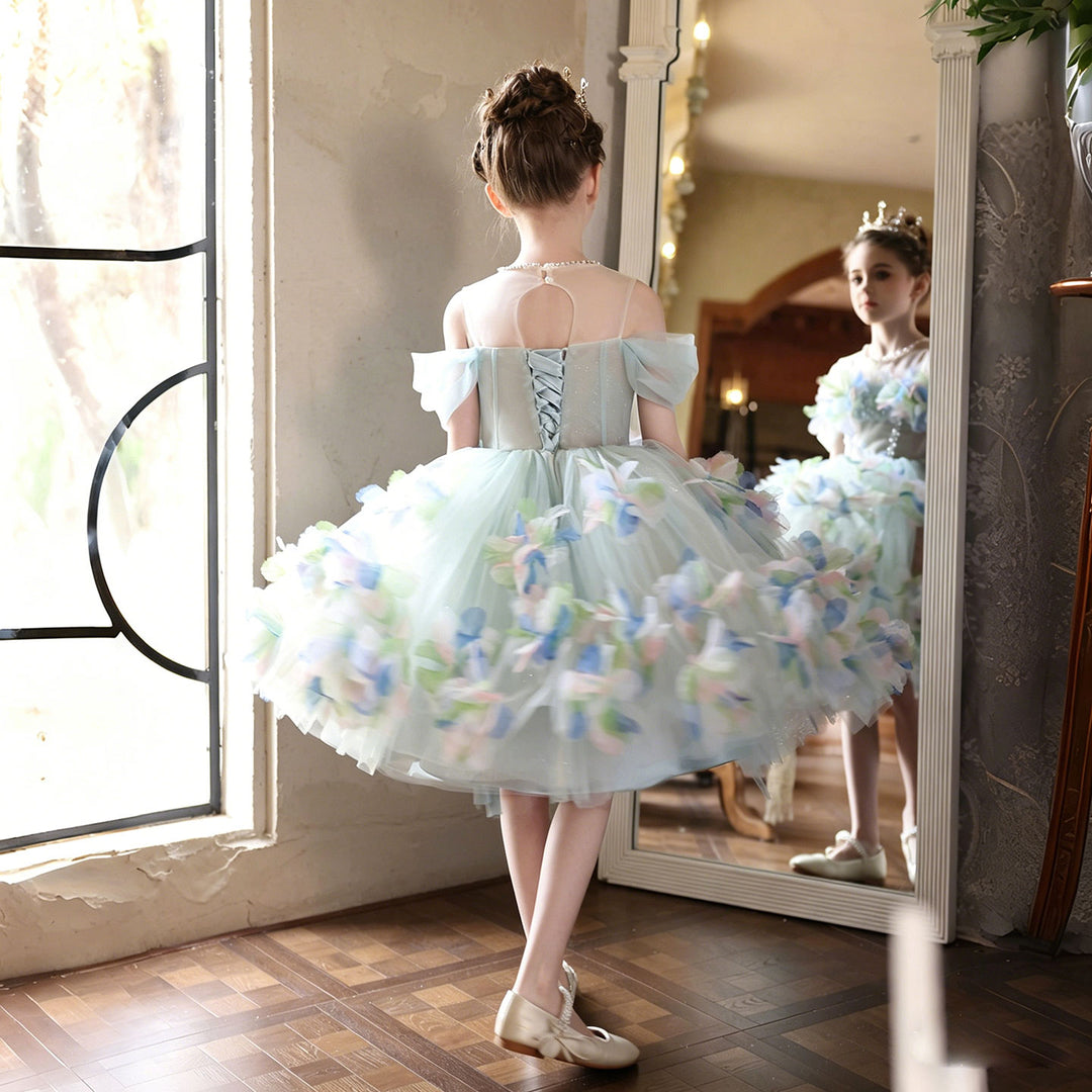 Turquoise Floral Tulle Flower Girl Dress for Girls Princess Party Dres – DreamyVow Turquoise Floral Tulle Flower Girl Dress for Girls Princess Party Dres – DreamyVow