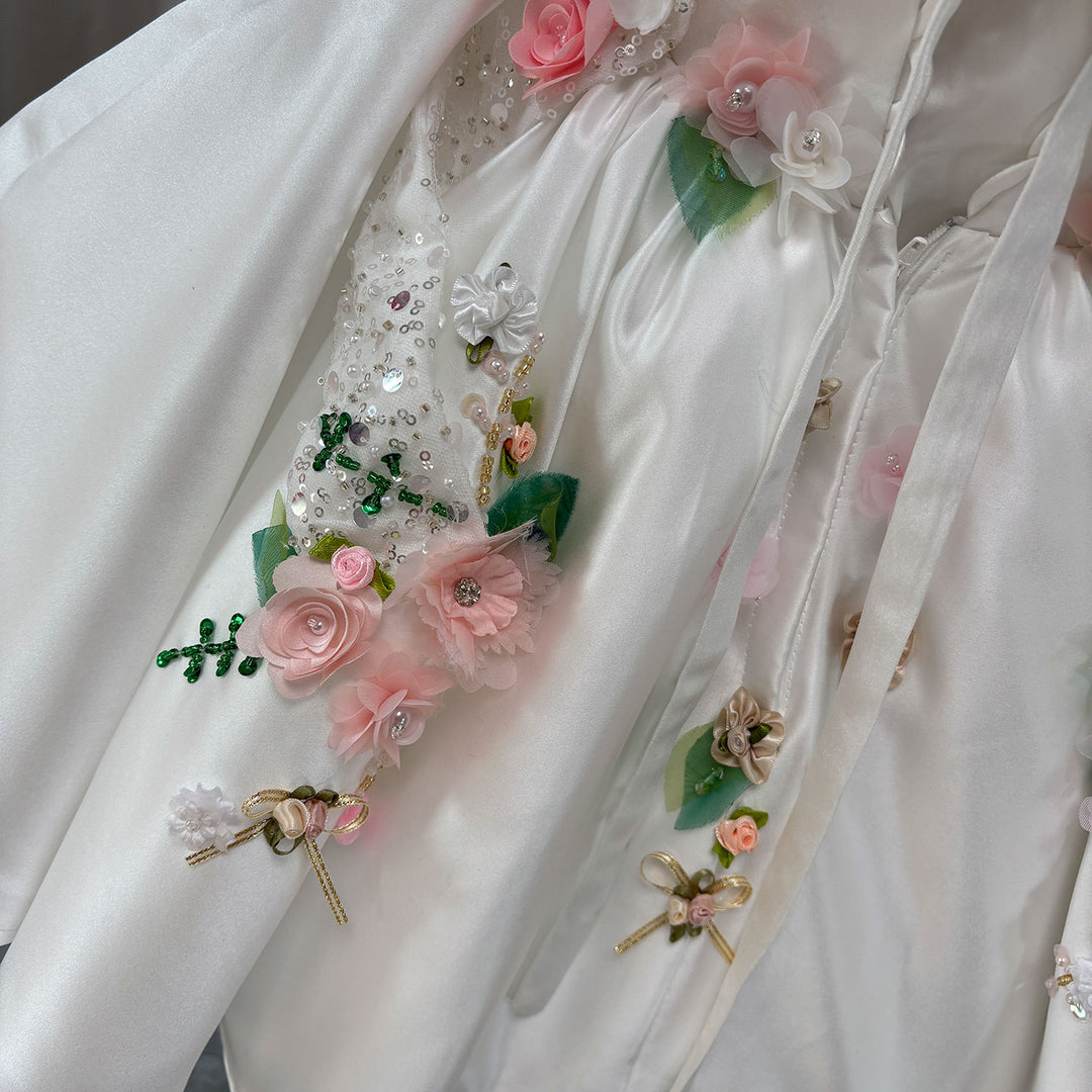 Luxury White Floral Embroidered Princess Birthday Dress J830