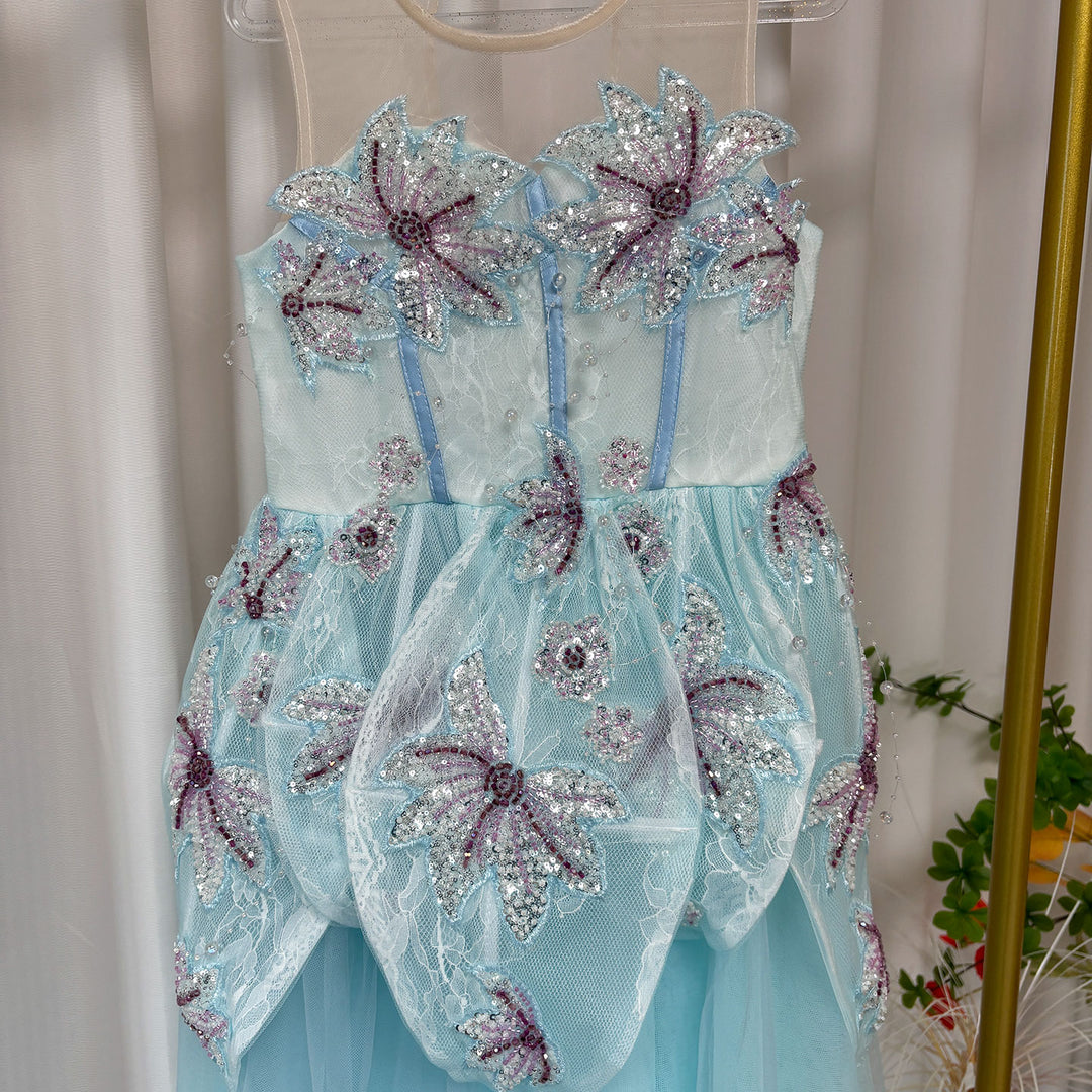 Beaded Blue Flower Girl Dress for Kids Party Birthday J392