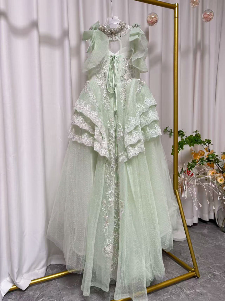 Luxury Beaded Lace Tiered Flower Girl Dress Princess J078