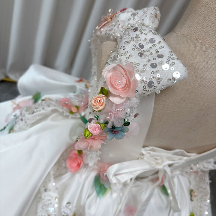 Luxury White Floral Embroidered Princess Birthday Dress J830