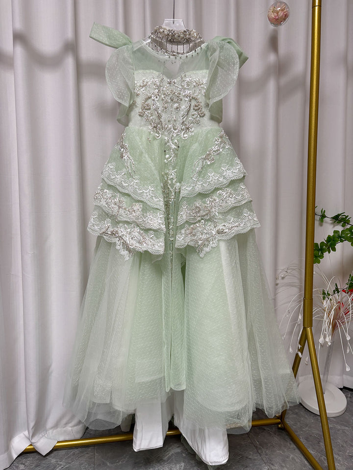 Luxury Beaded Lace Tiered Flower Girl Dress Princess J078